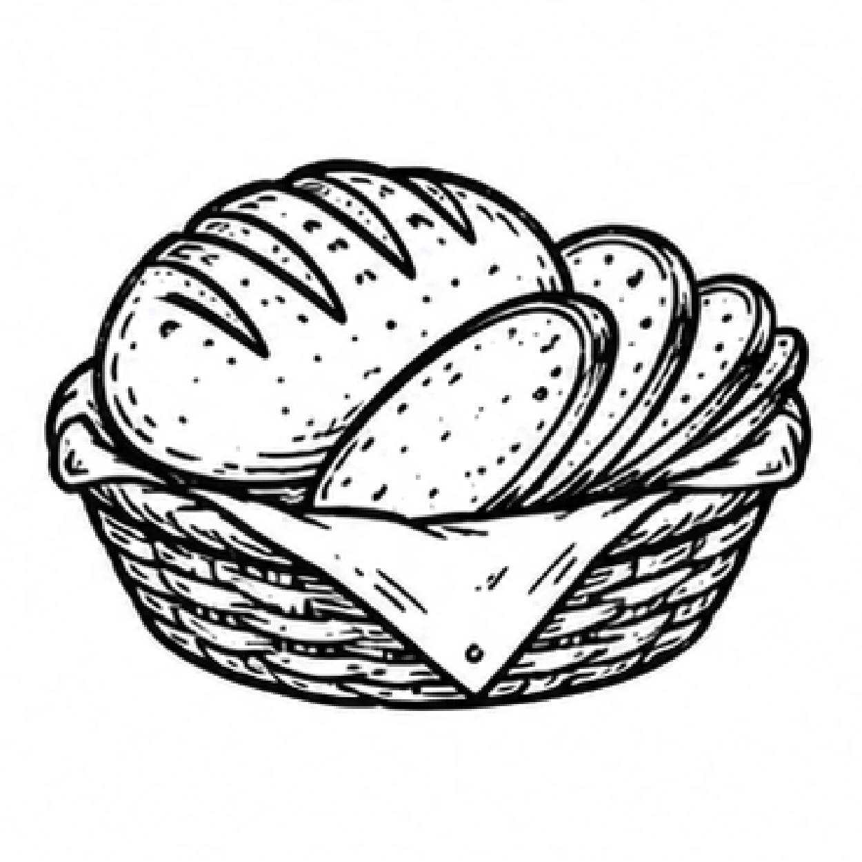 Illustration of bread in a bowl.