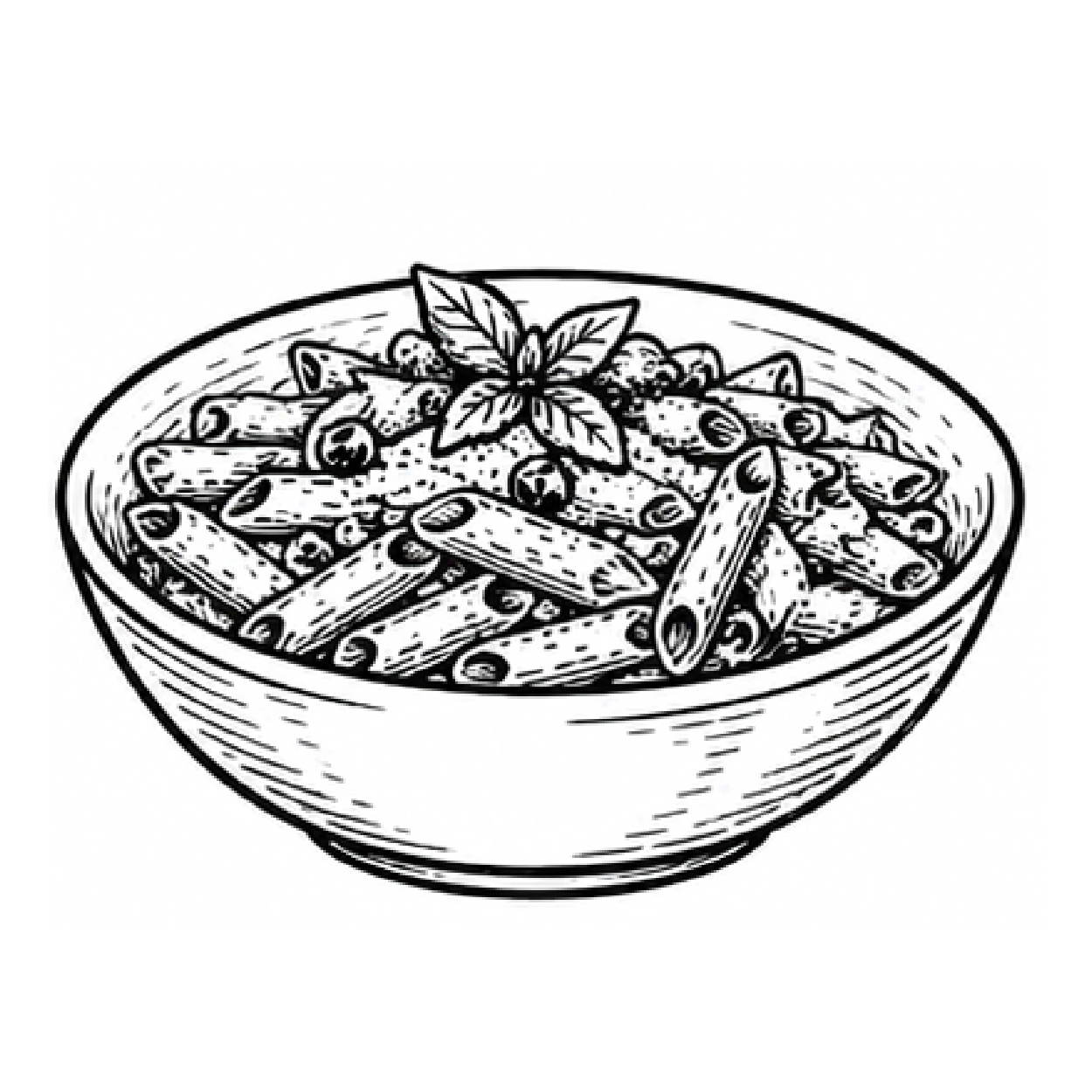 llustration of pasta in a bowl.