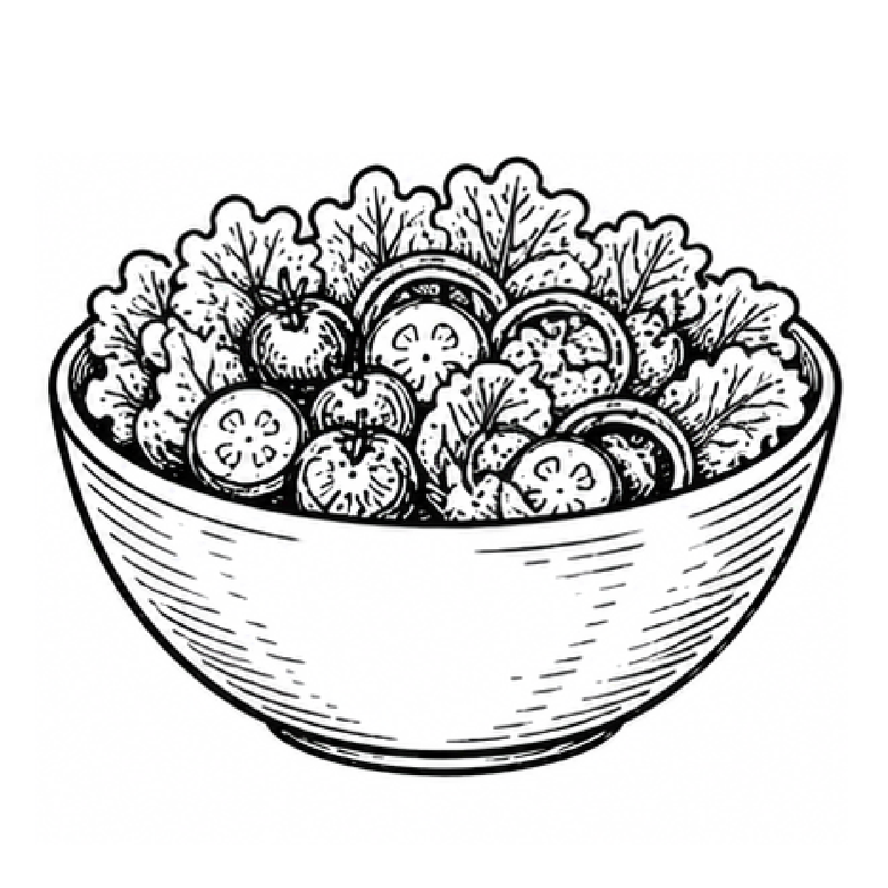 Illustration of salad in a bowl.