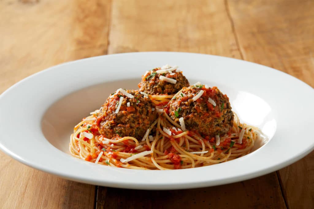 Closeup of Spaghetti and Meatballs