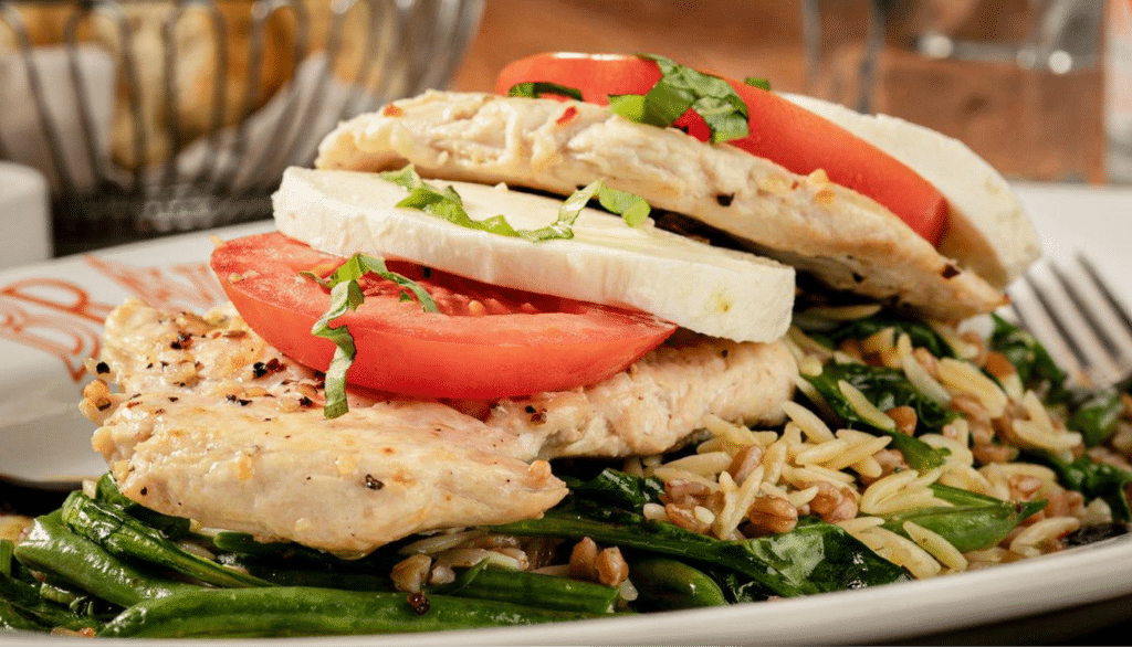 Bravo's chicken caprese on a plate