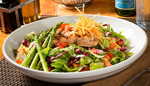 Bravo's grilled salmon salad closeup